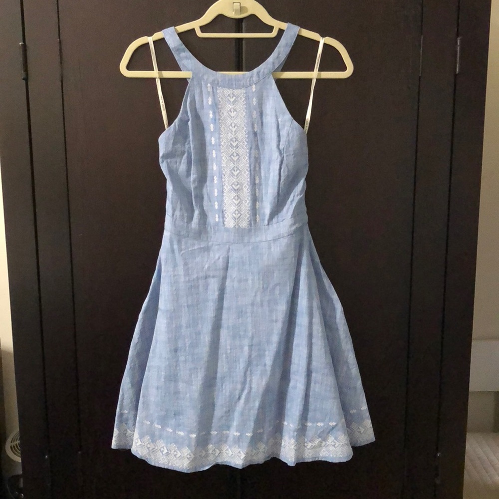 Guess Chambray halter dress with white stitching detail. Size 2